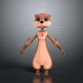 3D Cartoon Animal Character Model With Standing Pose Big Eyes Brown Body And Whiskers