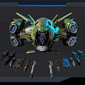Futuristic Fighter Jet With Green And Blue Color Advanced Mechanical Engines And Aerodynamic Wings