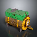 Old Green And Yellow Rusty Train Tank With Metal Brackets And Wheels