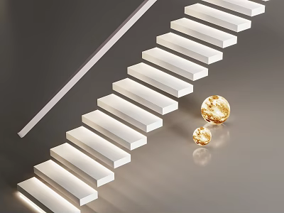 Modern Stairs Design With White Steps Built in Lighting And Golden Decorative Spheres 3d model