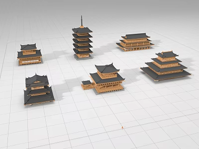 Ancient Architecture Models Featuring Various Pagoda Styles And Traditional Roof Structures 3d model