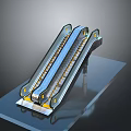 Modern Escalator Mechanical Structure With Transparent Side Panels Blue Handrails And Metal Steps 3d model