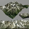 Detailed 3D Mountain Terrain Model With Green Vegetation White Snow And Multiple Display Angles