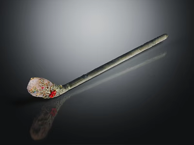 Traditional Elegant Silver Hairpin With Floral Design Pink Flower Red Accents Green Leaves 3d model