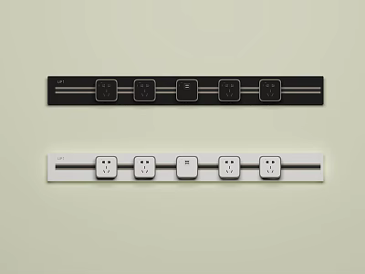 Modern Black And White Switch Panel With Multiple Sockets And Switches On Light Wall 3d model