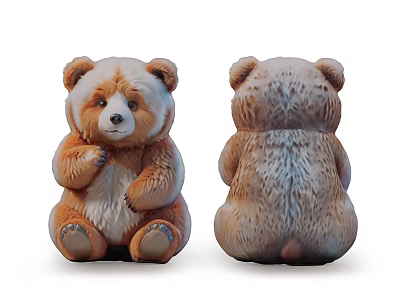 Adorable Stuffed Teddy Bear Doll with Front and Back View Brown White Fur 3d model