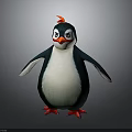 Cute Cartoon Style Penguin With Red Crest Black White Body And Red Feet