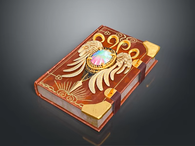 Ornate Leather Book With Golden Wings Central Gemstone And Intricate Decorative Patterns 3d model