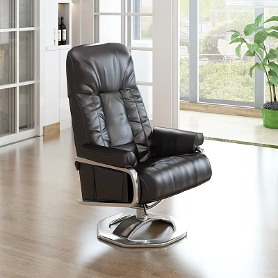 Black Leather High Back Office Chair With Diamond Stitching Armrests And Silver Swivel Base 3d model