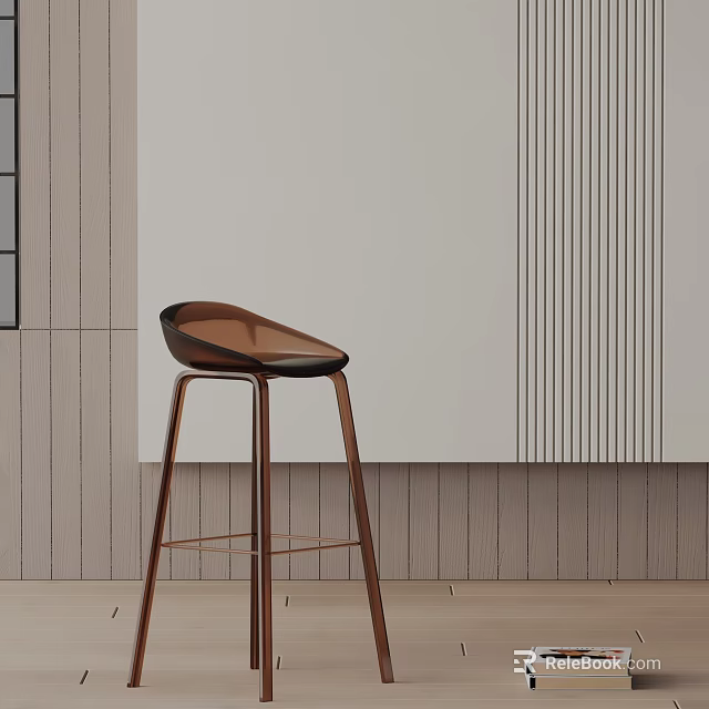 Modern Sleek Bar Stool with Brown Seat and Metal Frame in Minimalist Interior Design 3d model 