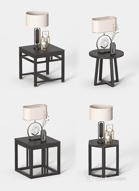 Modern Side Tables Featuring Lamp Clock And Decorative Vase Design Elements 3d model