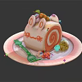 Adorable Rabbit Shaped Swiss Roll Cake with Carrot Decoration and Flower on Plate 3d model