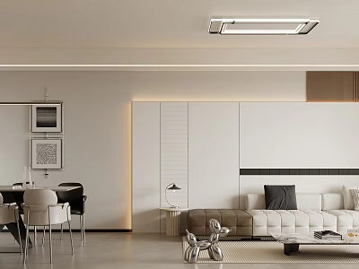 Modern Living And Dining Room Interior With Sofa Dining Table Lighting And Wall Art 3d model