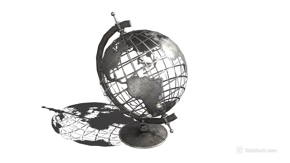 Metallic Globe Decorative Ornament With Intricate Grid Design Stand And Shadow 3d model 