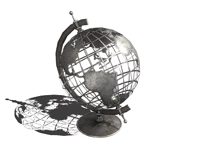 Metallic Globe Decorative Ornament With Intricate Grid Design Stand And Shadow 3d model