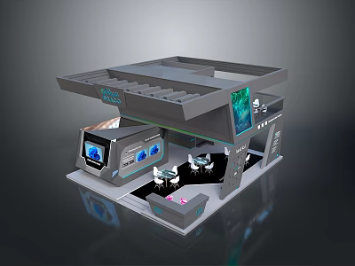 Modern Exhibition Booth Design With Digital Displays Lighting And Interior Setup 3d model