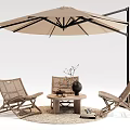 Patio Wicker Outdoor Chairs With Large Sunshade Umbrella Wooden Side Table Decorative Vase And Woven Rug