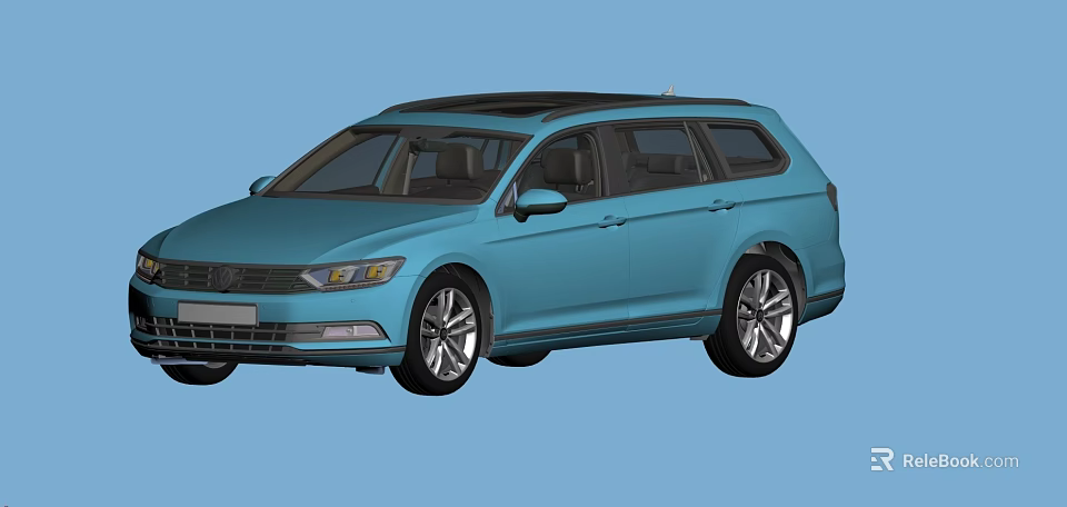 Blue Wagon Car With Black Roof Rack And Alloy Wheels Exterior Design 3d model 