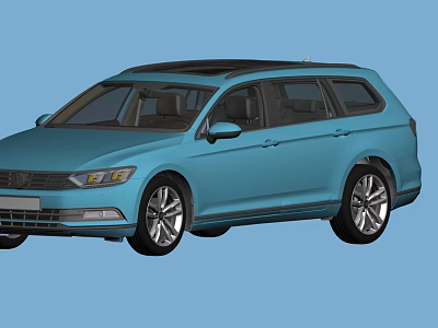 Blue Wagon Car With Black Roof Rack And Alloy Wheels Exterior Design 3d model
