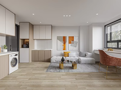 Modern Living Dining Room Interior With Sofa Coffee Tables Dining Chairs Artworks And Cabinets 3d model