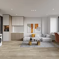 Modern Living Dining Room Interior With Sofa Coffee Tables Dining Chairs Artworks And Cabinets
