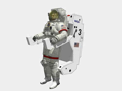 Man in White NASA Astronaut Suit Holding Papers with American Flag Details 3d model