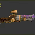 Unique Steampunk Gun Design With Wooden Grip Metal Parts Scope And Blue Glowing Effect
