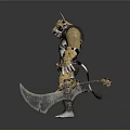 Minotaur Warrior Character 3D Model With Golden Armor And Dagger Weapon