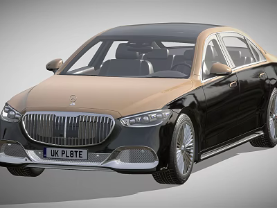 Black And Gold Luxury Sedan With Front Grille And UK License Plate 3d model