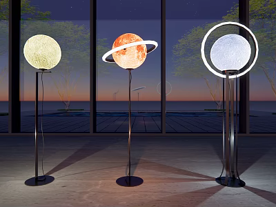 Modern Floor Lamps With Spherical Shades Ring Decoration And Soft Lighting 3d model