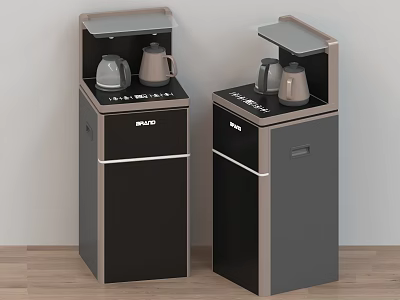 Two BRABO Kitchen Appliances Upright Stands with Kettles on Wooden Floor and Light Wall 3d model