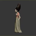Traditional Ancient Style Woman Figurine In Orange Beige Floral Pattern Dress With High Bun Hairstyle