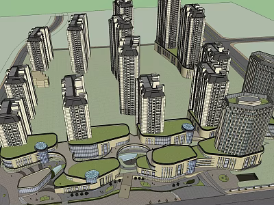 Modern High Rise Residential Building Complex With Green Spaces And Roads 3d model