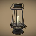 Vintage Metal Frame Candle Lantern With Handle And Decorative Base Design