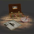 Open Wooden Cigar Box With Cigars Ashtray Lit Cigar And Newspaper On Wooden Tabletop