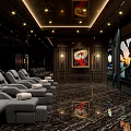 Luxury SPA Sauna Relaxation Lounge With Comfortable Gray Recliners Large Screen And Decorative Ceiling Lights