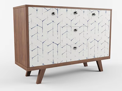 Modern Entryway Console Cabinet With Wooden Frame White Geometric Panel Drawers And Metal Handles 3d model