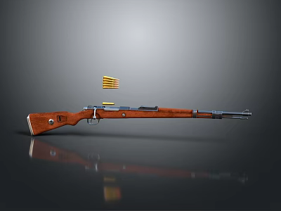 Vintage Rifle With Wooden Stock And Metal Barrel Displaying Ammunition Bullets On Dark Surface 3d model