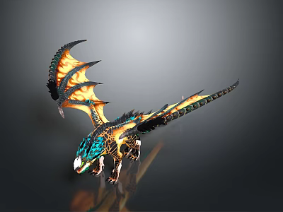 Game Movie Character Dragon With Orange Black Wings Blue Eyes And Detailed Scales 3d model
