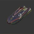 Stylish Modern Blue Racing Yacht With Red And White Stripes