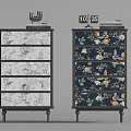 Decorative Dressers With Floral And Bird Patterns In Black White And Colorful Design