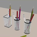 Desk Setup Featuring Desk Lamp Pen Holders Pencils Cone And Blue Sphere
