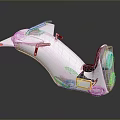 Futuristic White Vehicle Model with Streamlined Design Yellow Square Transparent Section Red Details and Wheels