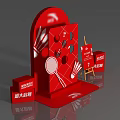 Red Interactive Zone Design Featuring Badminton Elements And Grand Opening Signage 3d model