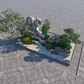 Natural Rockery Stones with Green Trees Shrubs Moss and Paved Ground in Garden Landscape