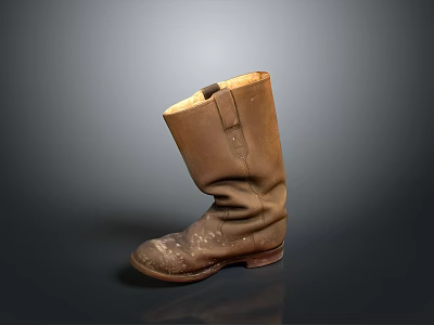 Old Brown Heavy Duty Work Boots With Wear Marks Hard Sole And High Shaft 3d model