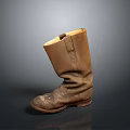 Old Brown Heavy Duty Work Boots With Wear Marks Hard Sole And High Shaft