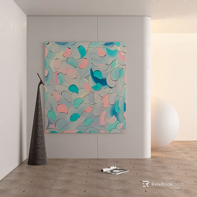 Abstract Painting With Pastel Colors In Modern Interior Space With Decorative Objects 3d model