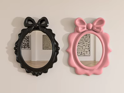 Decorative Black And Pink Mirrors With Bowknot Shaped Frames On Wall 3d model