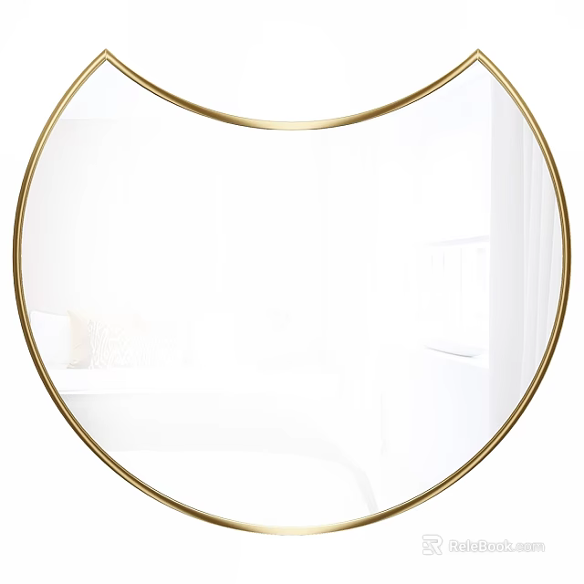 Round Mirror With Golden Frame In Minimalist White Interior Design 3d model 